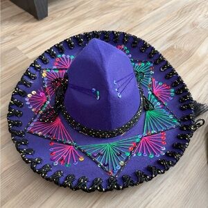 Purple Embroidered Women's Sombrero Hat